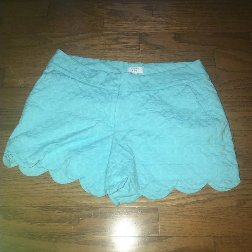 Crown & ivy scalloped floral teal summer shorts 6